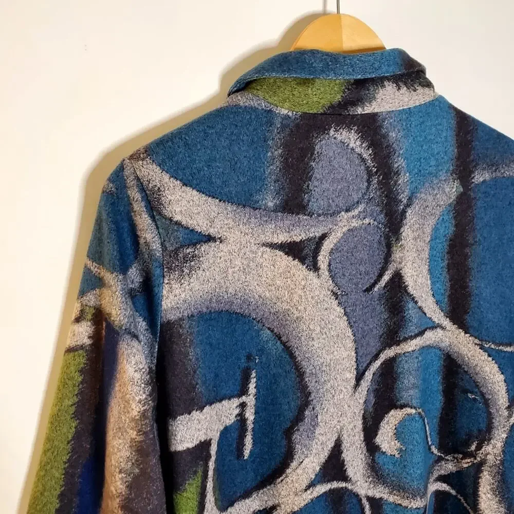 Trisha Tyler blue/green and grey button up lightweight blazer jacket Size Large
